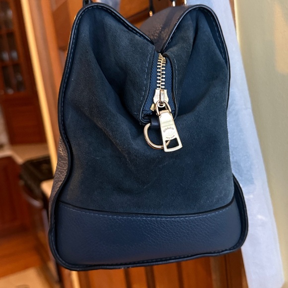Coach Kleo Carryall Denim Leather Suede Navy Blue Authentic Satchel Handbag - Picture 9 of 13